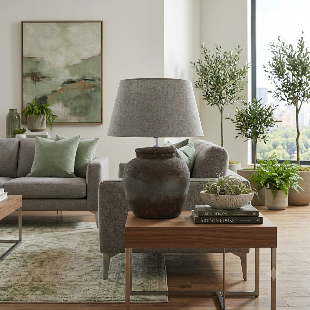 Terra Relic | Hand-Painted Aged Stone Ceramic Table Lamp